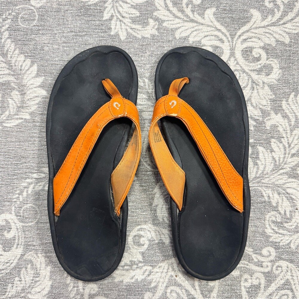 OluKai Ohana Men's Flip Flop Sandals Orange/Black Slip On Size 8